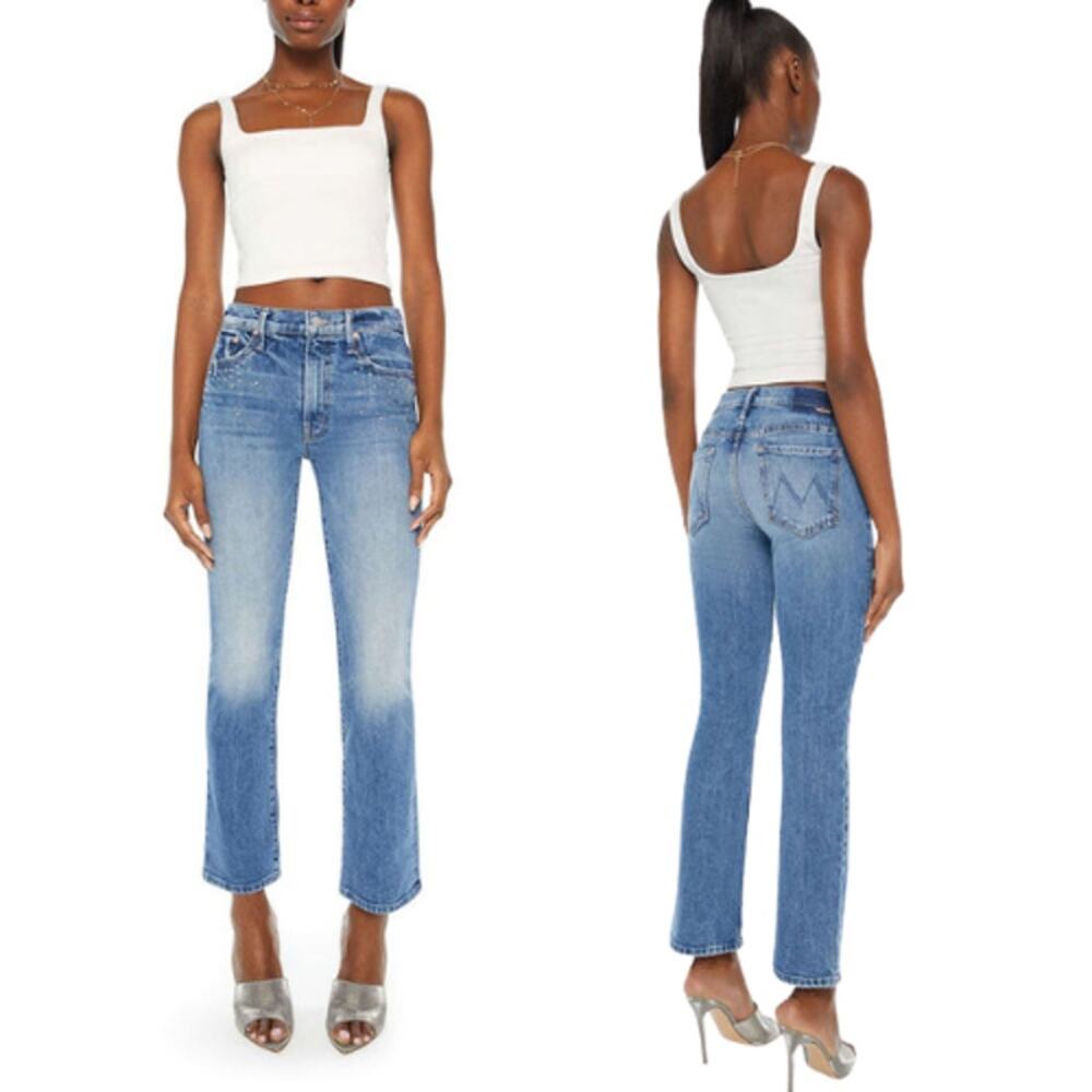 NWT Mother The Insider Flood Stud Bootcut Jean Blue Metal Magic Size: 28
